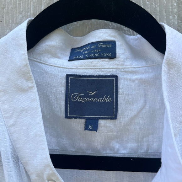 Faconnable band collar White linen Casual Shirt XL - Picture 2 of 8